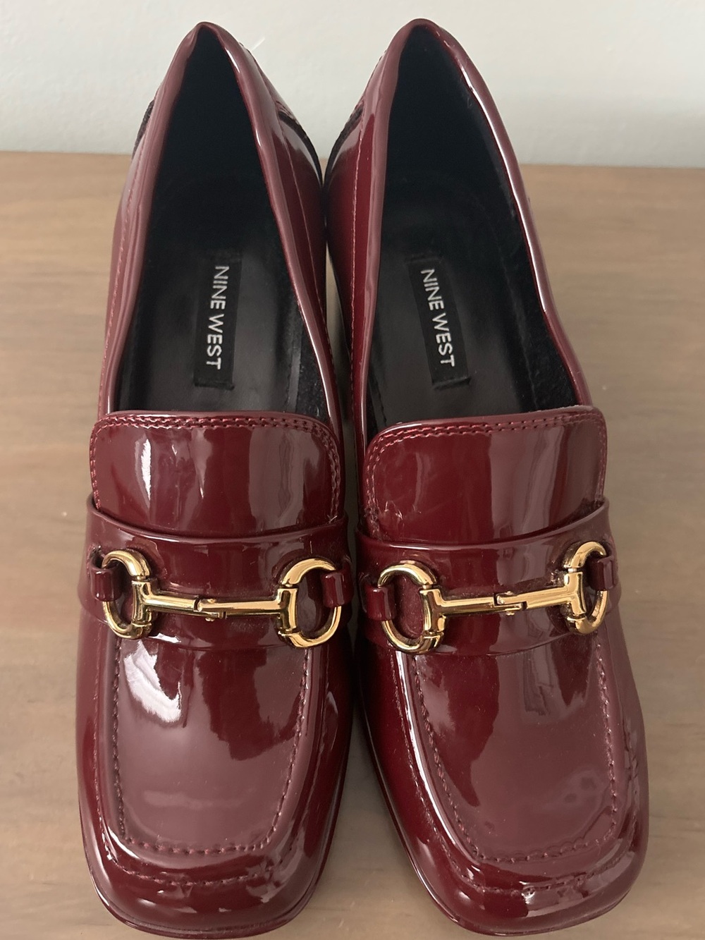 *BRAND NEW* Nine West Women's Burgundy Patent Leather Loafers with Gold Hardware